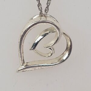 LA 925 Sterling Silver Offset Heart Pendant Necklace Italy Chain Love Nana‎ 18"